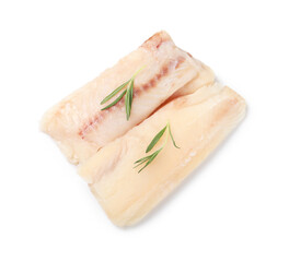 Canvas Print - Pieces of raw cod fish and rosemary isolated on white