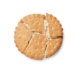 Sticker - Broken tasty sandwich cookie isolated on white, top view