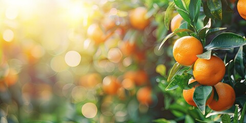 Oranges grow on trees, orange farm, space for text