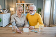 © Miljan Živković - senior couple at home woman check blood pressure husband sit beside