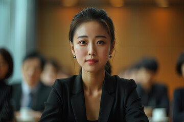 Young Woman in Black Blazer at a Business Meeting