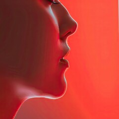 Wall Mural - a red gradient background, low angle shooting, top-down view, head up,spatial sense, focus, overall red and white, studio lighting, dreamy lighting, modern, fashionable, high-definition