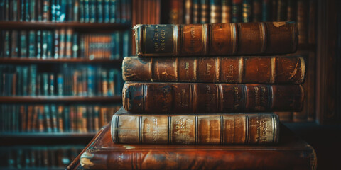 Wall Mural - Stack of old books in a library setting