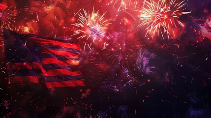 Wall Mural - Independence Day celebration with fireworks and flag art 32k UHD,
