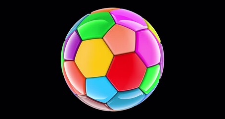 Poster - colored soccer ball turning animation. 3d rendering isolated on transparent background