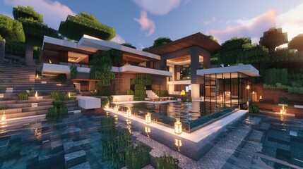 Canvas Print - Huge modern villa with pool