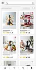 Wall Mural - Online marketplace application and website animation. E-commerce and shopping for Kitchen utensils. Marketing, commerce and blender sales home page.