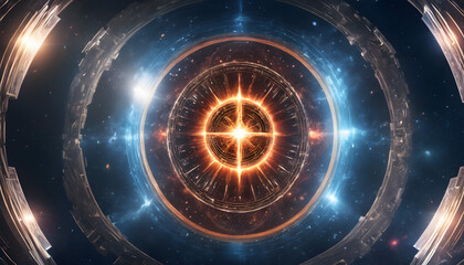 Wall Mural - Luminous Cosmic Core with Metallic Rings in Deep Space