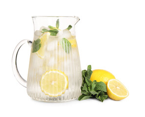 Wall Mural - Freshly made lemonade with mint in jug isolated on white