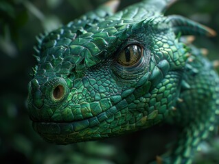 Wall Mural - Close-up of a vibrant green lizard