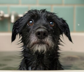 Poster - Wet dog with curious expression