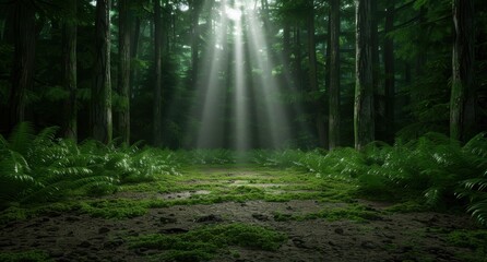 Poster - Enchanting forest path with sunbeams