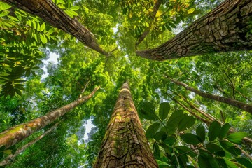 Wall Mural - An Earth Day concept with a tropical forest background and wild canopy trees in a natural setting