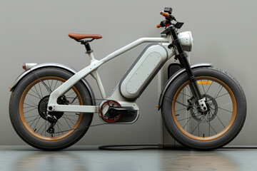 Poster - An electric bike parked at a charging station. Concept of eco-friendly transportation solutions. Generative Ai.