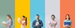 © Pixel-Shot - Collage of people listening to audiobooks on color background