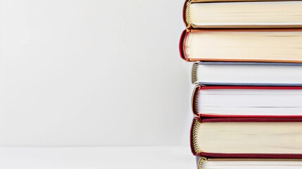Poster - macro close up image of books stack on white background with empty space