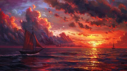 Wall Mural - The crimson sea and the evening sky
