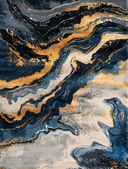  Abstract Marble Flow: Navy, Gold, and White Abstract Marble Art, Fluid Patterns, Modern Design, Home Decor, Textured Rug, Artistic Carpet, Elegant Living Space, Contemporary Style