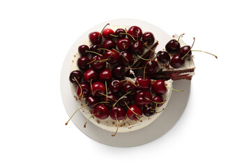 Wall Mural - Tasty cherry cake isolated on white background