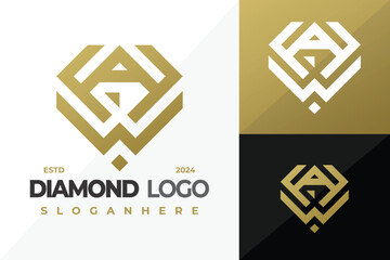 Sticker - Letter Aw or Wa Diamond logo design vector symbol icon illustration
