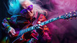 © Hound - Elder people playing electric guitar on stage as a rock star