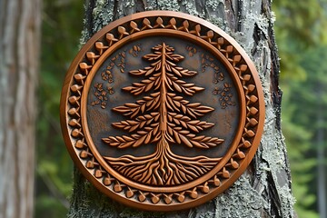 A glyph that embodies the silent majesty of an ancient redwood forest