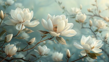 Sticker - magnolia flowers in spring