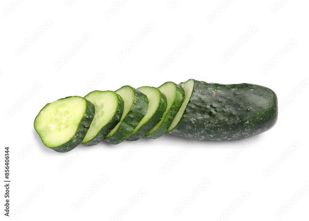 Fresh cut cucumber isolated on white background