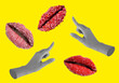 © New Africa - Female lips and hands on yellow background, stylish art collage