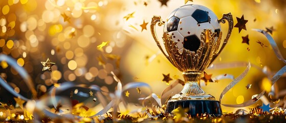 Wall Mural - Golden Soccer Trophy with Confetti.