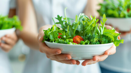 Sticker - A person is holding a white bowl filled with a variety of vegetables