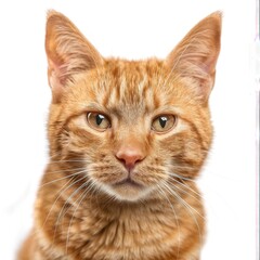 Wall Mural - Front side close up of orange cat with a playful face expression, isolated white background.