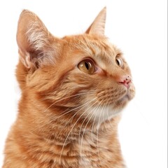 Wall Mural - Front side close up of orange cat with a thoughtful face expression, isolated white background. 