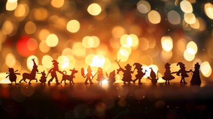 Hazy silhouettes of Santa Claus and other beloved holiday characters.