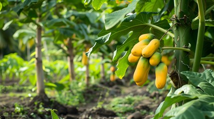 Sticker - Papaya fruit on papaya tree. 