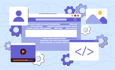 Fototapete - software development concept. digital application and website programming, engineering and coding. c