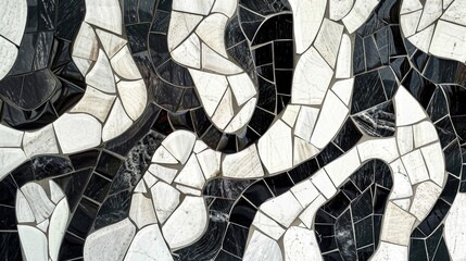 Art featuring a black and white mosaic in an abstract style