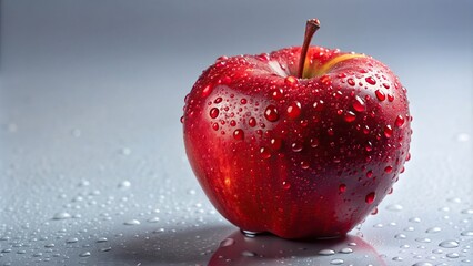 Poster - A ripe red apple with droplets of water on its shiny surface, fresh, fruit, healthy, organic, produce, snack, nutrition, juicy, vibrant