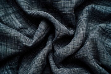 Wall Mural - A piece of fabric with a plaid pattern. The fabric is wrinkled and has a dark color