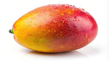 Wall Mural - Fresh and juicy mango on a white background, Mango, tropical, fruit, juicy, sweet, exotic, ripe, yellow, vitamin C