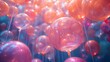 © Emiliia - A close-up image of pink and transparent balloons floating in a room, illuminated by a soft, warm light.