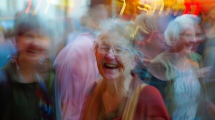 Poster - Images melding together in a blur of laughter and joy at the town festival.