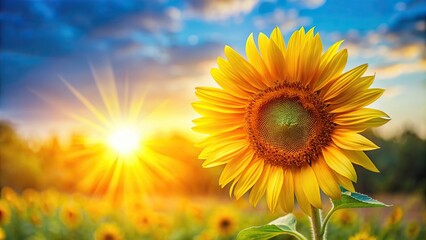 Wall Mural - Vibrant sunflower basking in the sun, sunflower, yellow, petals, garden, floral, plant, nature, bloom, blooming, sunny, vibrant