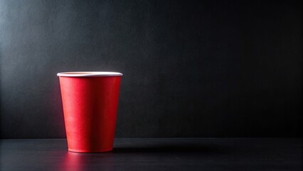 Wall Mural - Empty red paper cup on black background, cup, red, paper, isolated, empty, disposable, single use, waste, recyclable