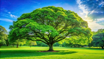 Wall Mural - Tranquil scene of a vibrant green tree in the park , nature, outdoors, green, lush, foliage, serene, peaceful, beauty