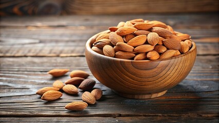 Wall Mural - Wooden bowl filled with neatly arranged almonds on table , almonds, wooden bowl, nuts, display, snack, healthy, natural, organic
