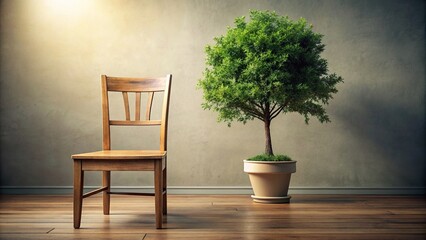 Wall Mural - A tree growing through the seat of a wooden chair , nature, growth, chair, wood, green, outdoor, concept, unique