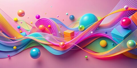 Wall Mural - Colorful abstract shapes and lines on light pink background, vibrant, playful, composition, colorful, abstract, shapes, lines