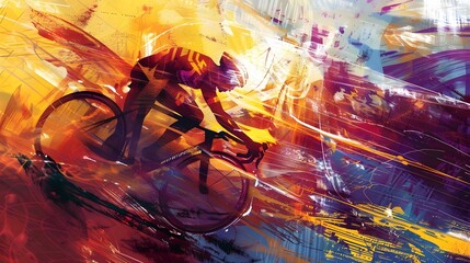 Dynamic Abstract Artwork Depicting a Triathlete's Journey with Bold Colors and Expressive Shapes