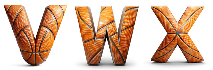 Wall Mural - Letters V, W, X. Basketball Texture Alphabet: Sporty Textured Letters.